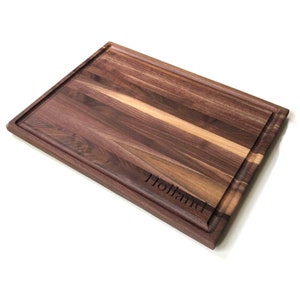 Large Black Walnut Cutting Board with Juice Groove and Built in Handles