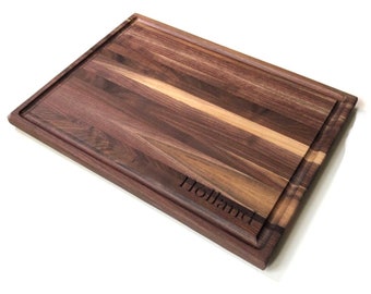 Large Black Walnut Cutting Board with Juice Groove and Built in Handles