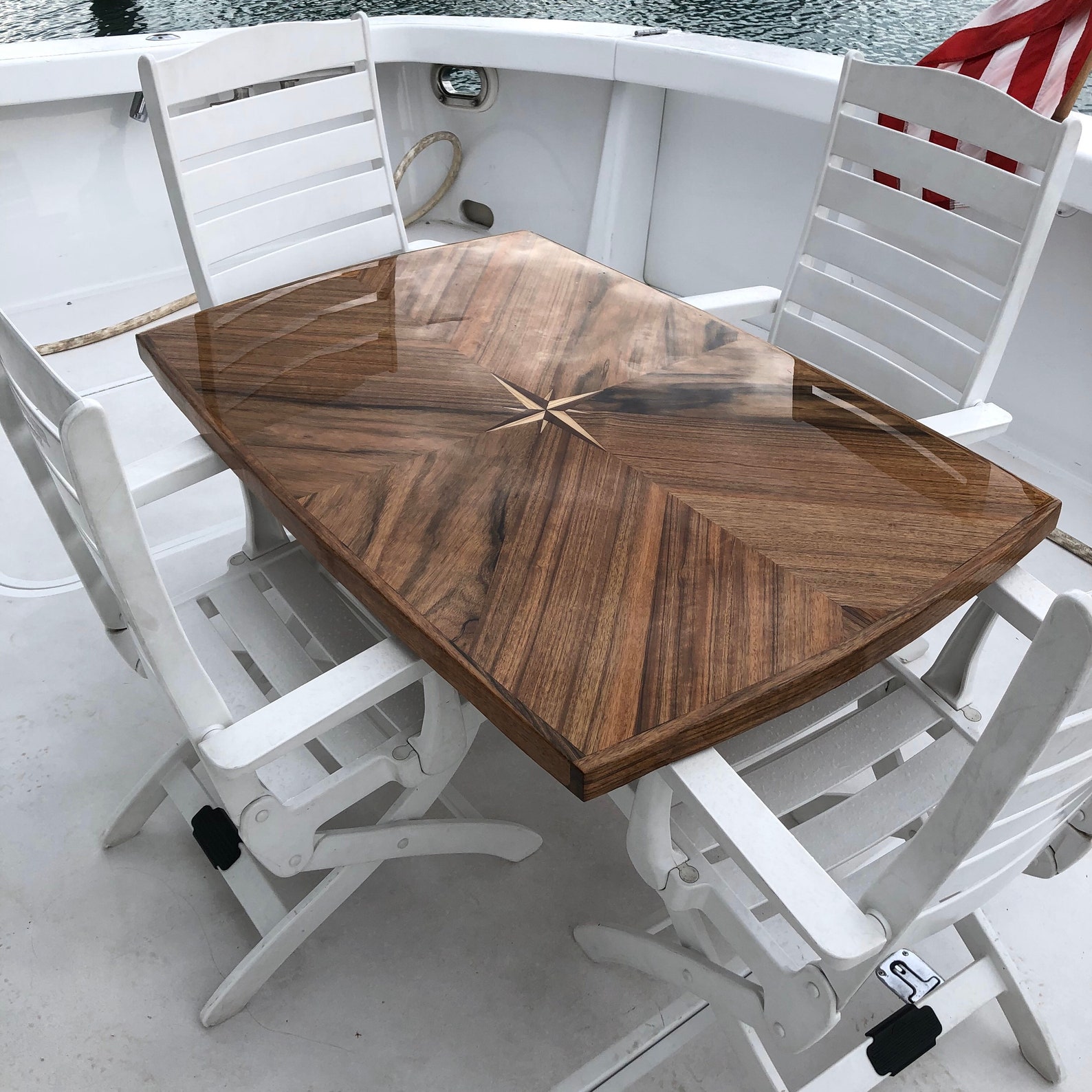 Teak Boat Table with Compass Rose Inlay Etsy