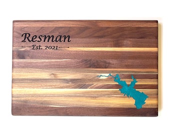 Custom Lake Black Walnut Cutting Board. Choose your own lake and engraving