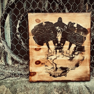 Harley-Davidson Flathead Motorcycle Engine Home Decor Wall Decor  Wooden Picture