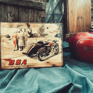 Vintage BSA Motorrad Holzbild
