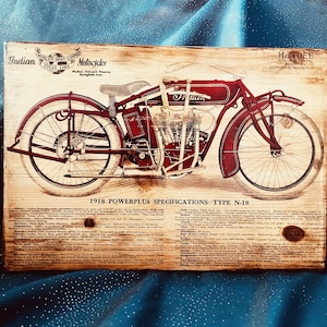 Vintage Indian Powerplus Motorcycle Engine Wooden Picture Home Decor Wall Decor