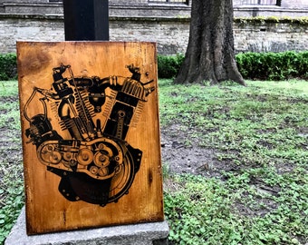 Vintage Harley Davidson Model J JD Engine Home Decor Wooden Picture Wall Decor Motorcycle Art