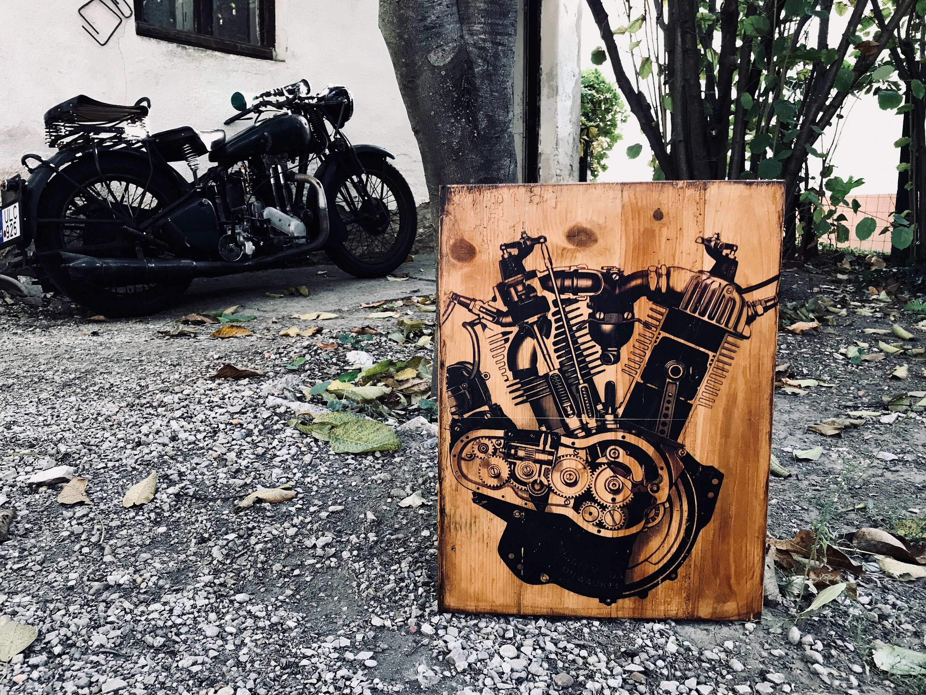 Large size Harley Davidson J JD Motorcycle Engine Wooden Picture