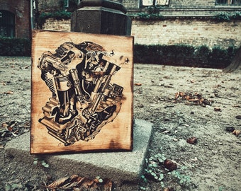 Harley-Davidson Knucklehead Motorcycle Engine Home Decor Wall Decor  Wooden Picture