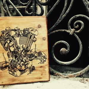 JAP Motorcycle Engine Wooden Picture Home Decor Wall Decor