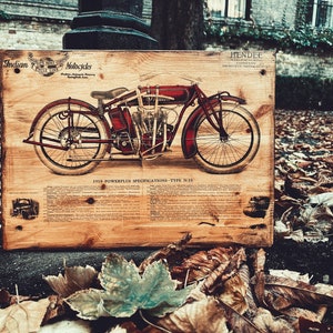Vintage Indian Powerplus Motorcycle Engine Wooden Picture Home Decor Wall Decor