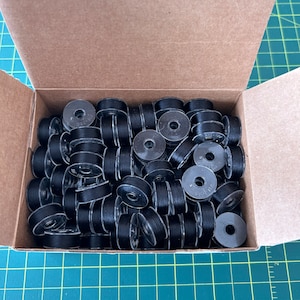 Clear Plastic L Bobbins Prewound Glide Poly Black Thread 115 Yd- Box of 100 Fil-Tec Brand 13077
