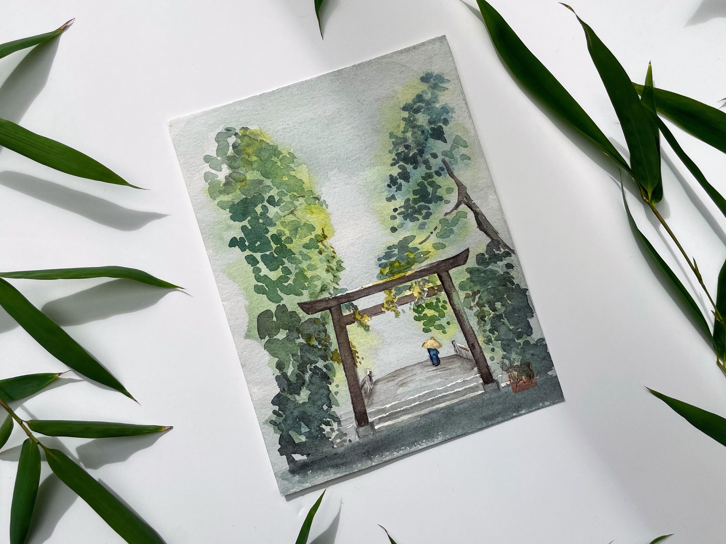Original Watercolor Painting of a Torii in the Forest by Japanese ...