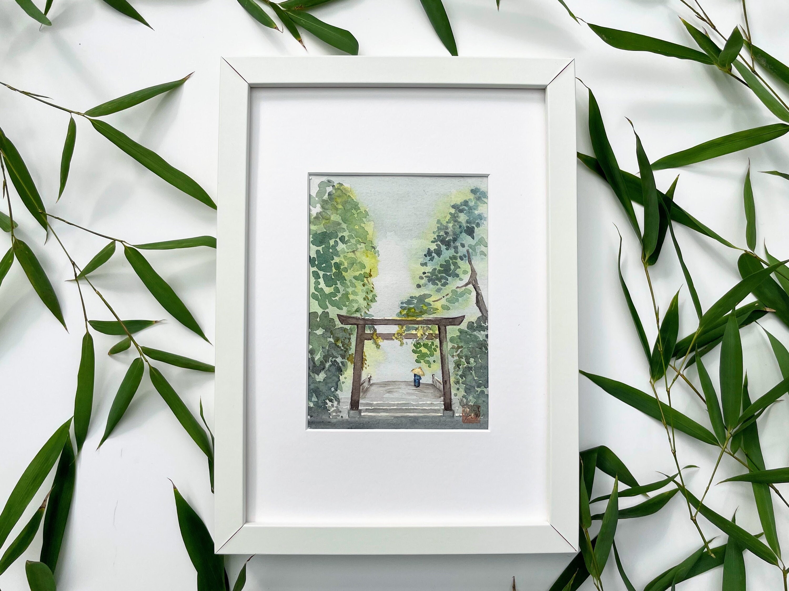 Original Watercolor Painting of a Torii in the Forest by Japanese ...