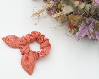 Hair scrunchie with knotted bow made in Japanese kimono silk