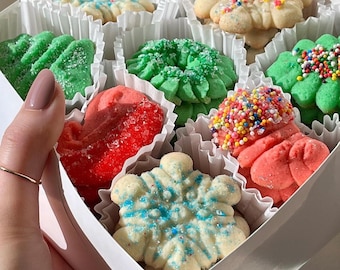 Galletas navideñas Spritz de mantequilla y almendras (más de 4 docenas) ¡UN REGALO GENIAL! Hermosas y ÚNICAS