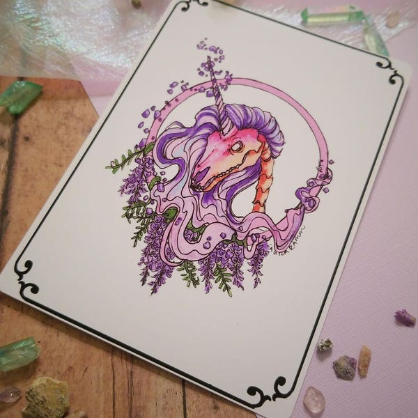 Wisteria:  An Undead Unicorn Collection Print, Dark Magical Girl Illustration, Whimsical Mythical Creature Artwork