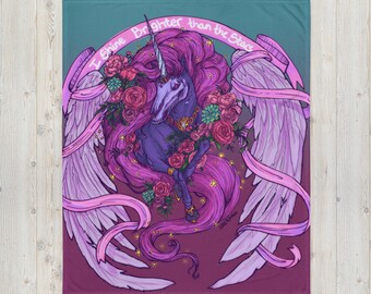 Brighter Than the Stars Throw Blanket, Magical Unicorn Illustration