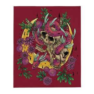 Merging Skulls Überwurf, Magische Feenschlange mit makaberer Schädelillustration
