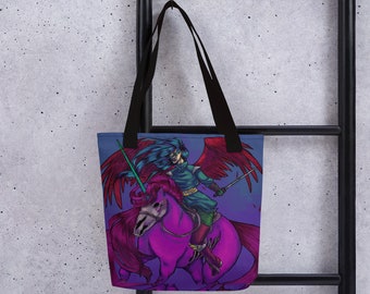 Darkness Tote Bag, Fury Angel and Death Horse Illustration, Dark Fantasy Angel Warrior Illustration