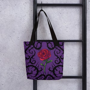 Bolso de mano Rose Thorn, ilustración de rosa de brezo gótico pastel