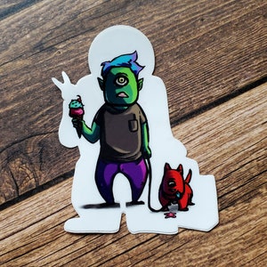 We komen in vrede sticker, weerbestendig vinyl sticker, andere wereldse buitenaardse illustratie