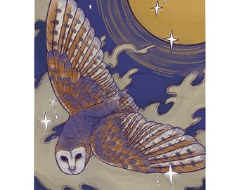 Celestial Owl Throw Blanket, Magical Night Owl Illustration