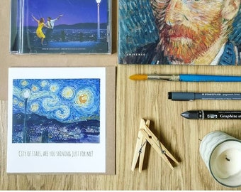 La La Land/Van Gogh greetings card  lovely night, city of stars, starry night for any occasion