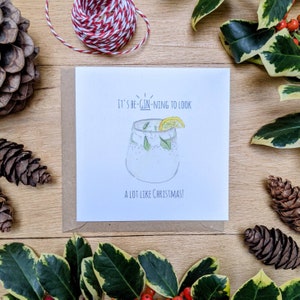 Gin-liefhebbers kerstkaart! Origineel aquarelontwerp - Ook verkrijgbaar in kerstkaartpakketten