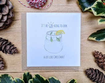 Gin-lovers Christmas card! Original watercolour design - Also available in Christmas card packs