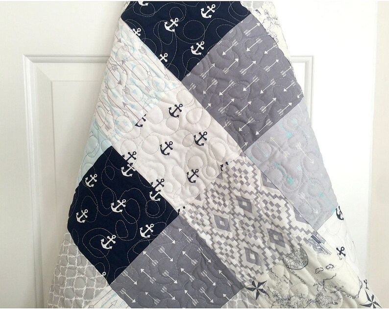 Nautical Baby Quilt Homemade Baby Boy Blanket Gift For Baby Etsy