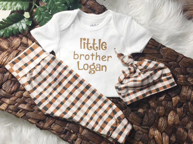 New Baby Gift 3 Piece Plaid Little Brother Set Hospital Outfit Coming Home Outfit Winter Personalized Take Home Outfit
