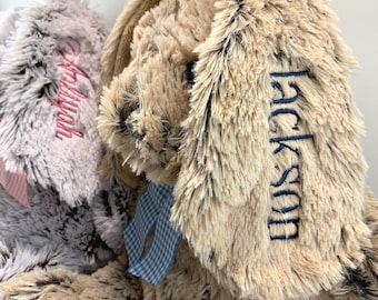 Conejito de peluche personalizado para bebé, regalo personalizado para bebé, primer conejito de orejas caídas de Pascua, animal de peluche para niña, baby shower
