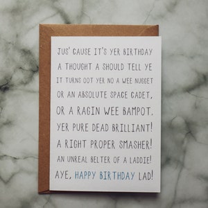 Carte d'anniversaire amusante // Carte d'anniversaire amusante // Carte d'argot écossais // Carte de joyeux anniversaire // Carte de Glasgow // Carte d'insulte amusante //