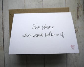 5th Wedding Anniversary card // 5th Anniversary // Card for Husband // Card for Wife // Anniversary card // Wood 5th Anniversary  //