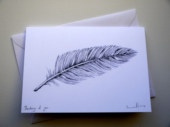 Handmade Sympathy Card // Pencil Drawing // Feather // | Etsy UK