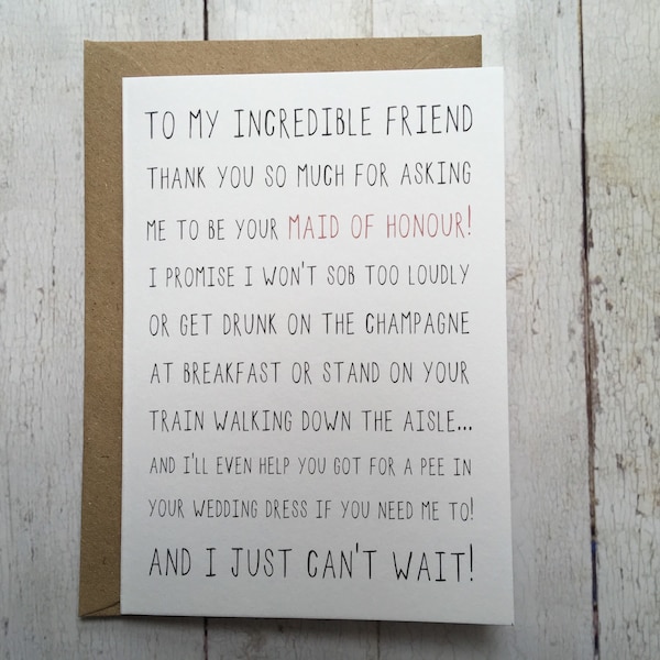Thank you for asking me to be maid of honour // Maid of Honour card // Best friend wedding card // Funny bridesmaid card // Funny wedding ca