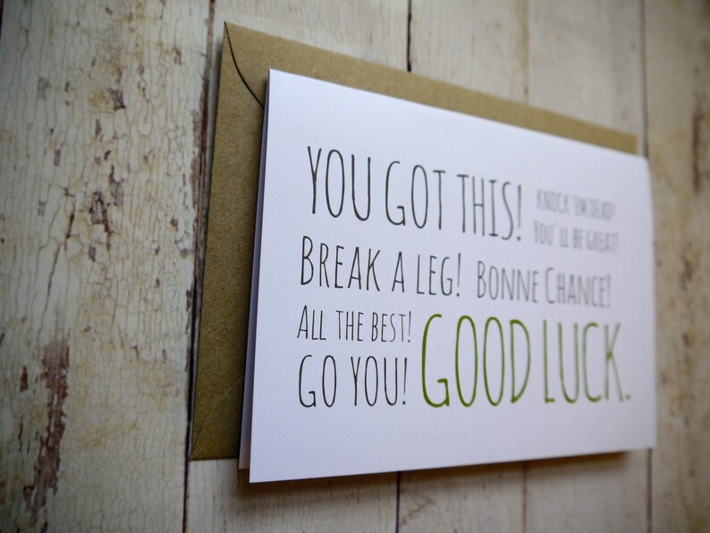 New job card Bonne chance Good luck card Exam card