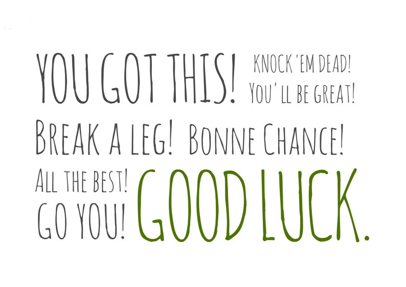 New job card Bonne chance Good luck card Exam card