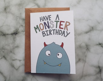 Tarjeta de cumpleaños del monstruo // Tarjeta de cumpleaños feliz del niño