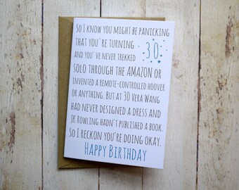 Tarjeta de cumpleaños número 30 - Tarjeta de cumpleaños divertida - Tarjeta incómoda - Trigésimo cumpleaños