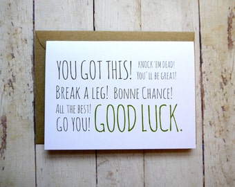 Good luck card - New job card -  Exam card - Bonne chance