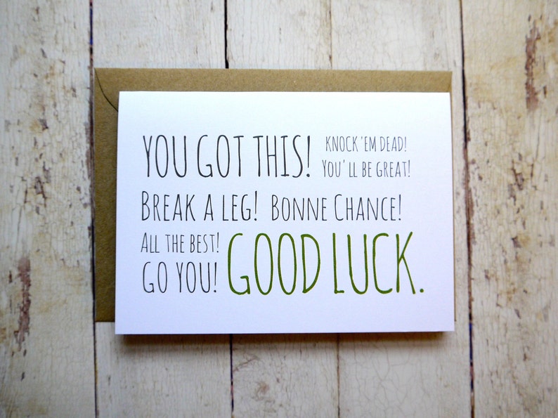 New job card Bonne chance Good luck card Exam card