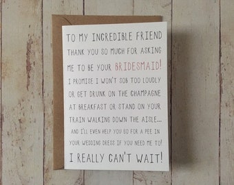 Thank you for asking me to be bridesmaid card - funny card from bridesmaid