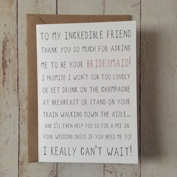 Thank you for asking me to be bridesmaid card - funny card from bridesmaid