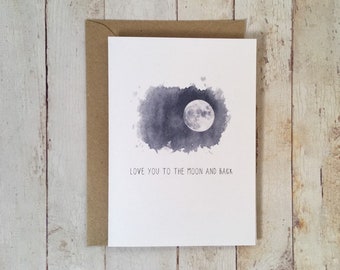 Cute Valentine's day card // Love you card // Moon card // Card for boyfriend // Card for girlfriend // Card for Husband // Card for Wife