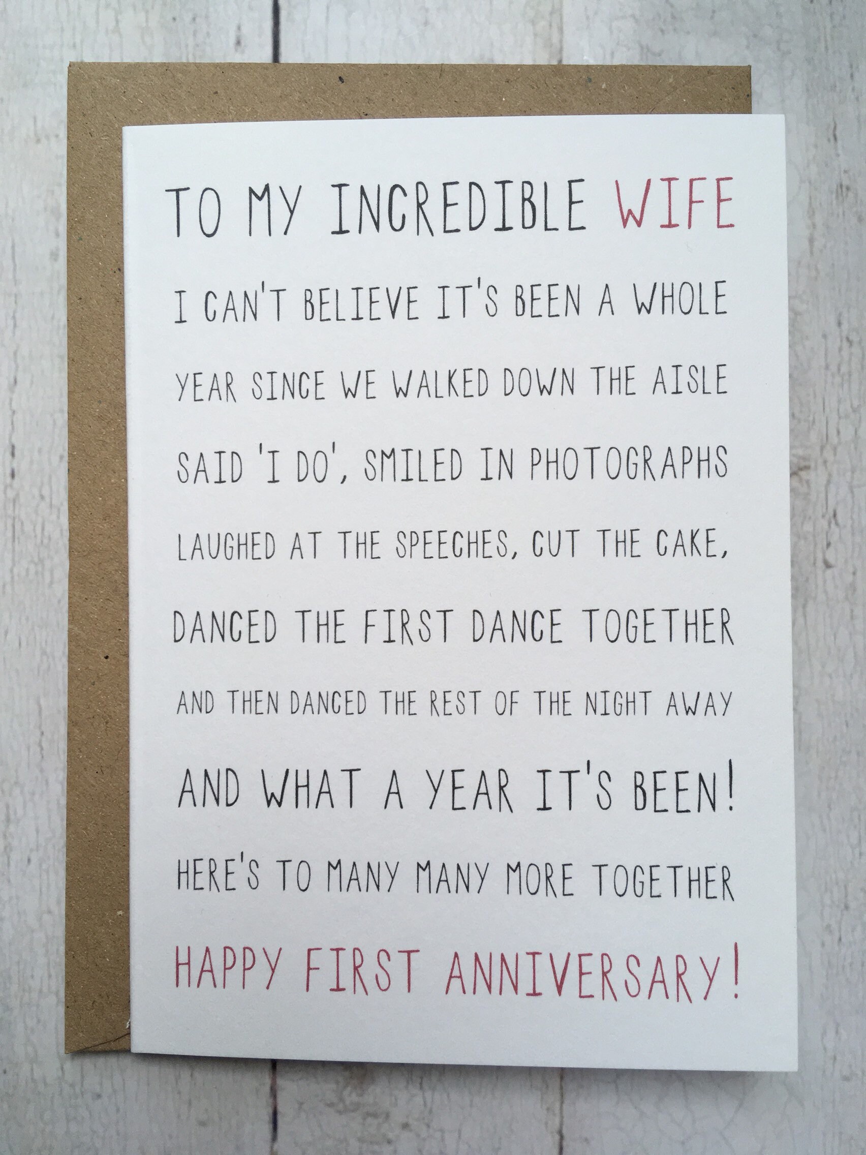 First Anniversary Card // 1st Anniversary Wife // Card for | Etsy