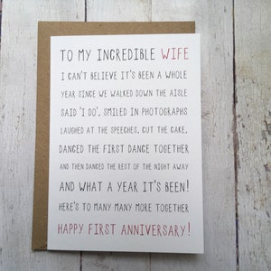 Tarjeta de primer aniversario // 1er aniversario Esposa // Tarjeta para esposa // Tarjeta de esposa // Tarjeta de aniversario para la esposa // 1er aniversario