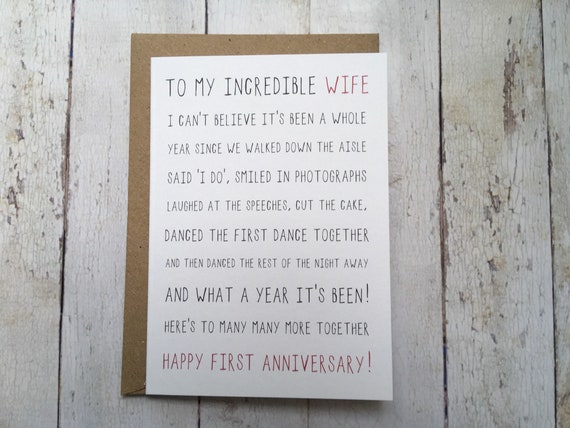 First Anniversary Card // 1st Anniversary Wife // Card for | Etsy