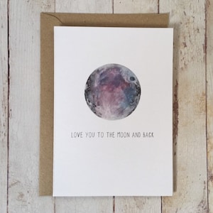Tarjeta de aniversario hecha a mano - Te amo hasta la luna y más allá - Tarjeta de amor - Aniversario del esposo