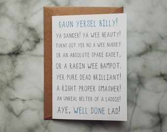 Funny well done card // Scottish slang card // Personalised card // New job card // Congratulations Card // Graduation card // Well done //