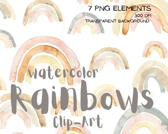 Watercolor Rainbow Clipart, Rainbow patterns, Baby shower Clipart, Boho Rainbow, Pastel Rainbows, instant download, PNG