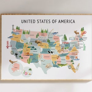 USA Karte digitaler Download, Pastell USA Karte Malerei, Klassenzimmer Dekor, Homeschool Klassenzimmer, Schule, Kinderzimmer Wandkunst, digitale Datei